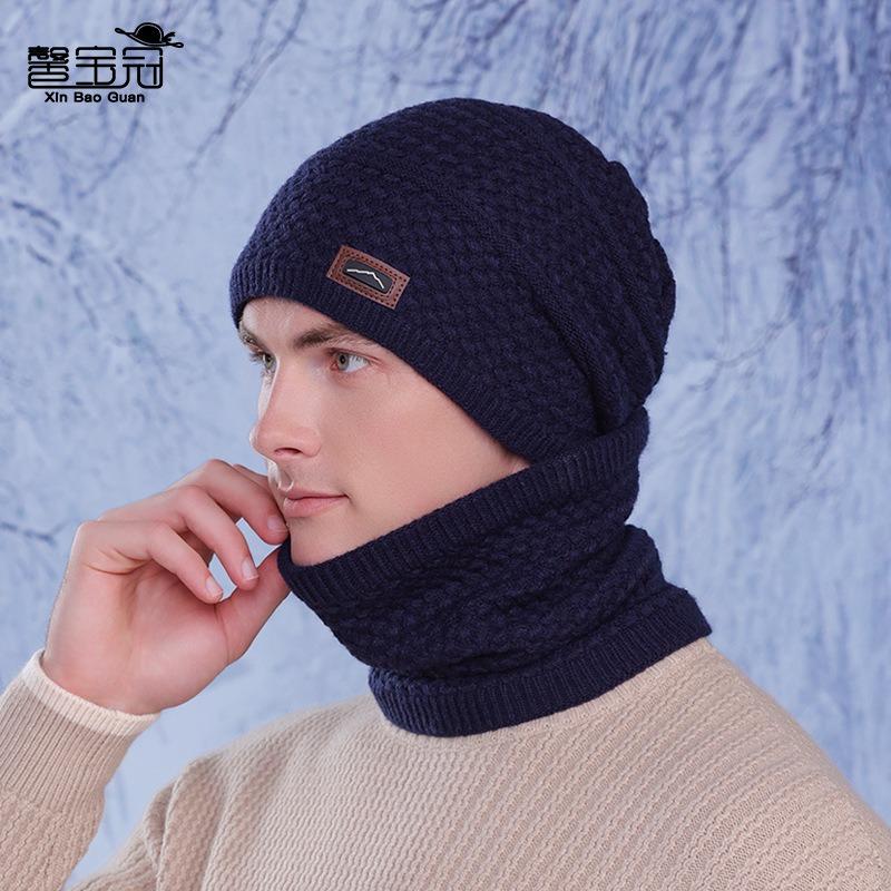 Winter hat, scarf, two-piece set, women's outdoor velvet warm ear protector, pullover hat, knitted wool hat