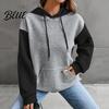 Drawstring Hooded Sweatshirt Fall Winter Women Hoodie Color Matching Waffle Texture Long Sport Top Sleeveless Big