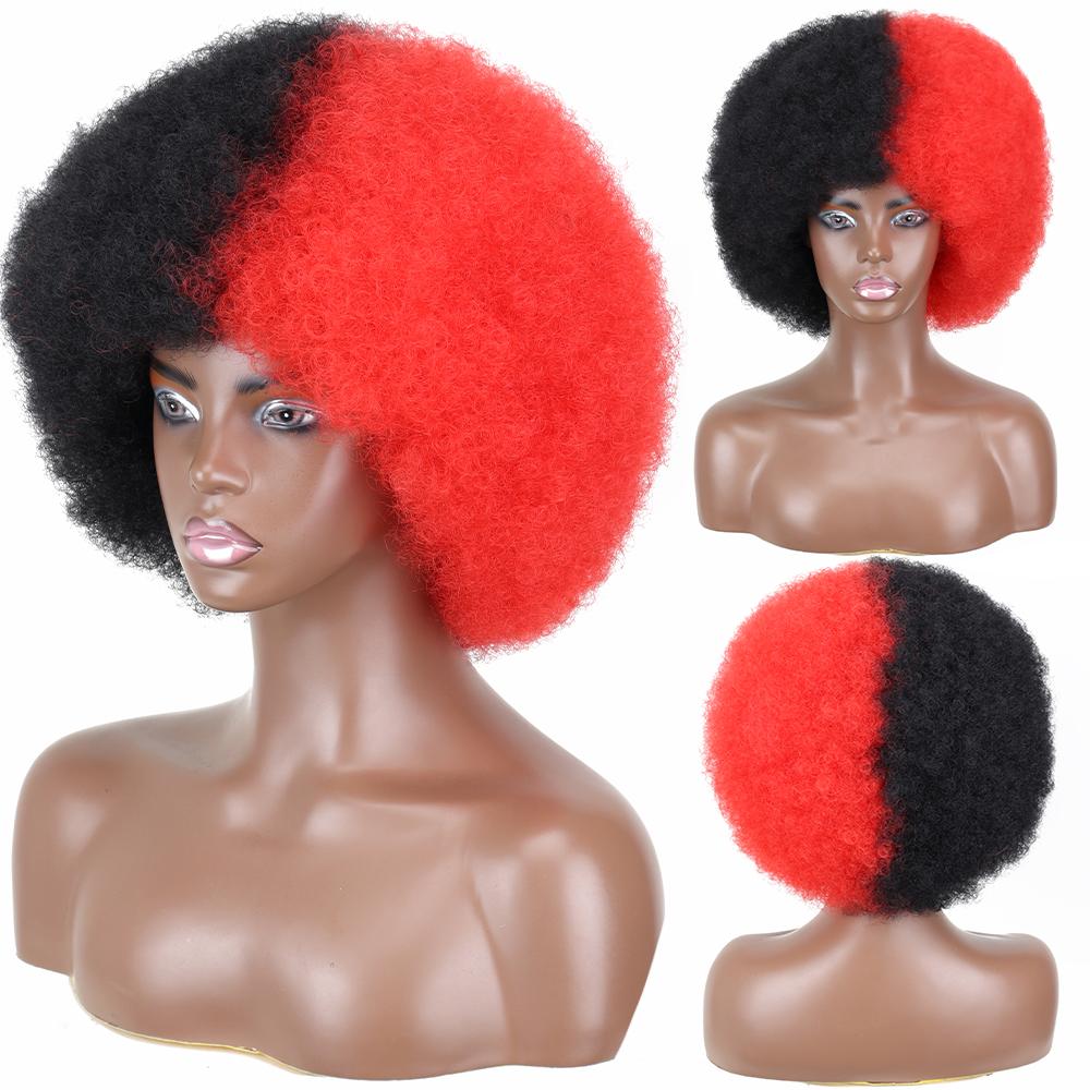 MISSQUEEN Syntetisk afro kinky krøllet fluffy parykk for kvinner Myke korthårsparykker med smell for festdans Cosplay parykker