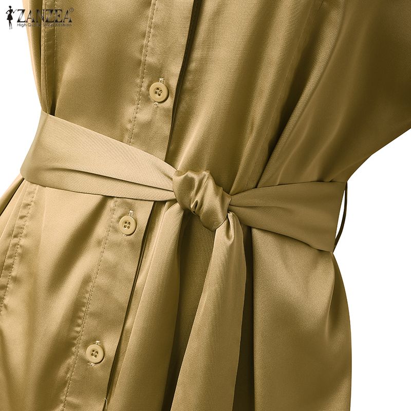 ZANZEA Women Casual Round Neck Solid Color Loose Short Sleeve Dress