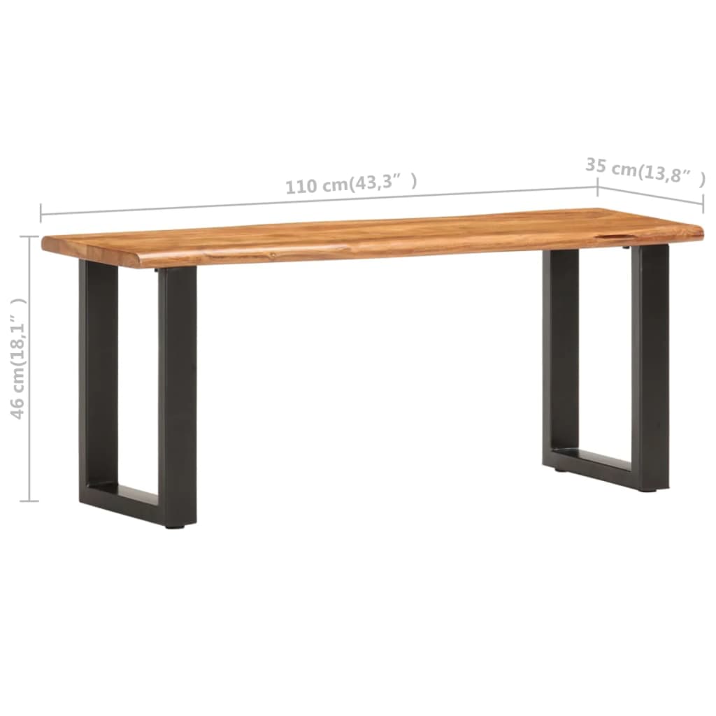 Solid Wood Bench with Natural Edge 110 Cm Acacia Wood and Steel