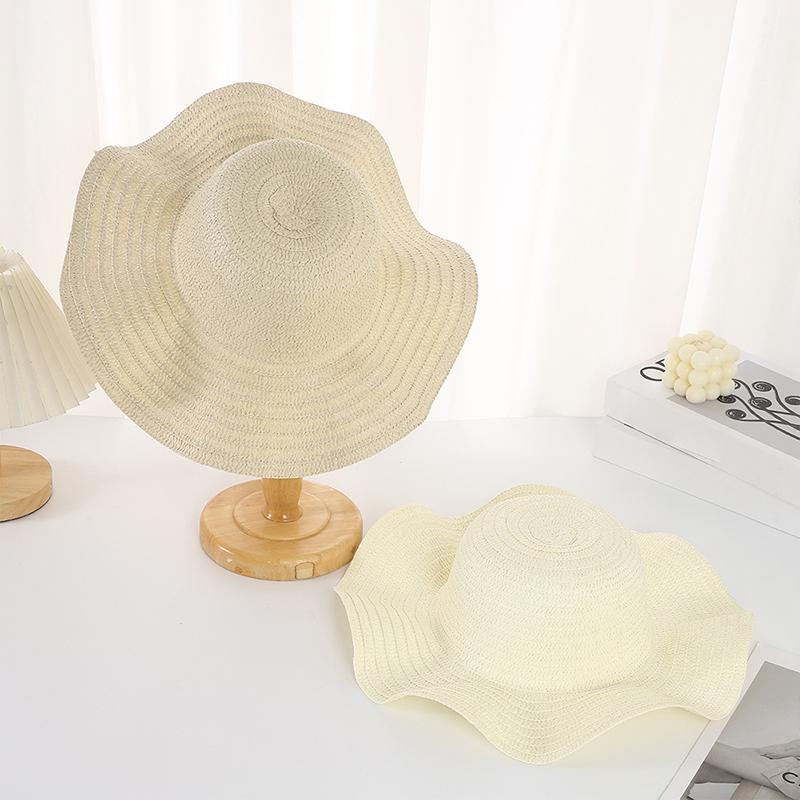 Summer Beach Wavy Edge Wide Brim Straw Hat For Seaside Vacation Women Outdoor Sun Cap