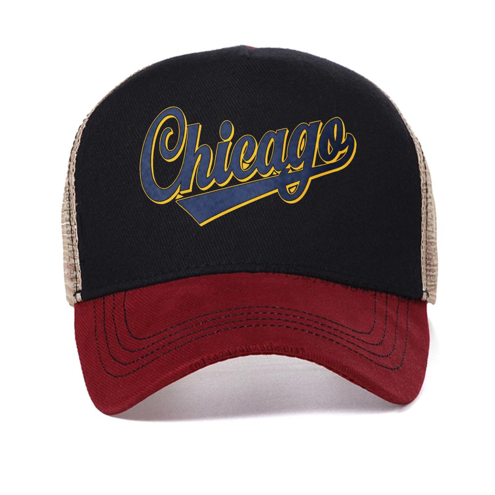 Chicago Logo Pánská baseballová čepice Rock and Roll Hudba Klasické čepice kapel Nová Černá Nová Černá Vzor Prodyšné Trucker čepice kšiltovka