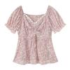 Large Size Women's French Sweet Short-sleeved Chiffon Shirt 2026 Summer Fashion Foreign Style Waist Top 254723
