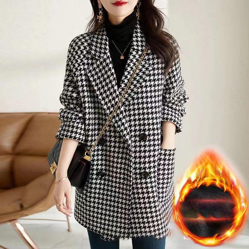 

Loose Women s Tweed Coat Casual Style Korean Version Lady Lazy Fashion Slimming Large Coat Full Sleeve XS чёрный