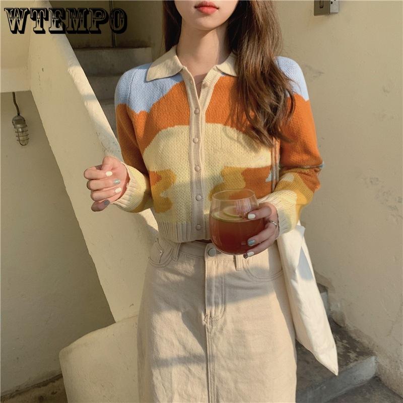 Women's Sweater Spring and Autumn New Polo Collar Short Knitted Cardigan