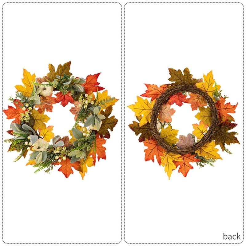 Artificial Wreath with Pumpkins Thanksgiving Wreath for Front Door, Window, Farmhouses, Indoor and Outdoor Decorations