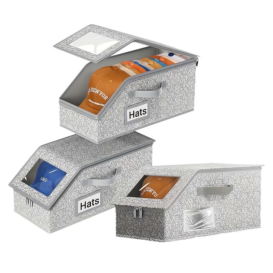 Stackable Hat Container Ventilated Cap Organizer Baseball Cap Organizer with Transparent Window Dust-proof Hat Storage for Caps