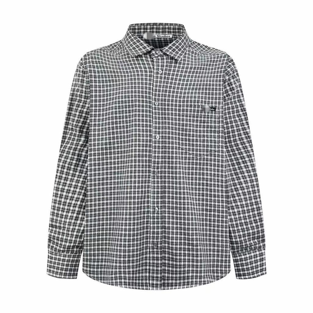Exklusives Hochwertiges Unisex Kariertes Baumwoll Langarm Lockere Passform Hemd