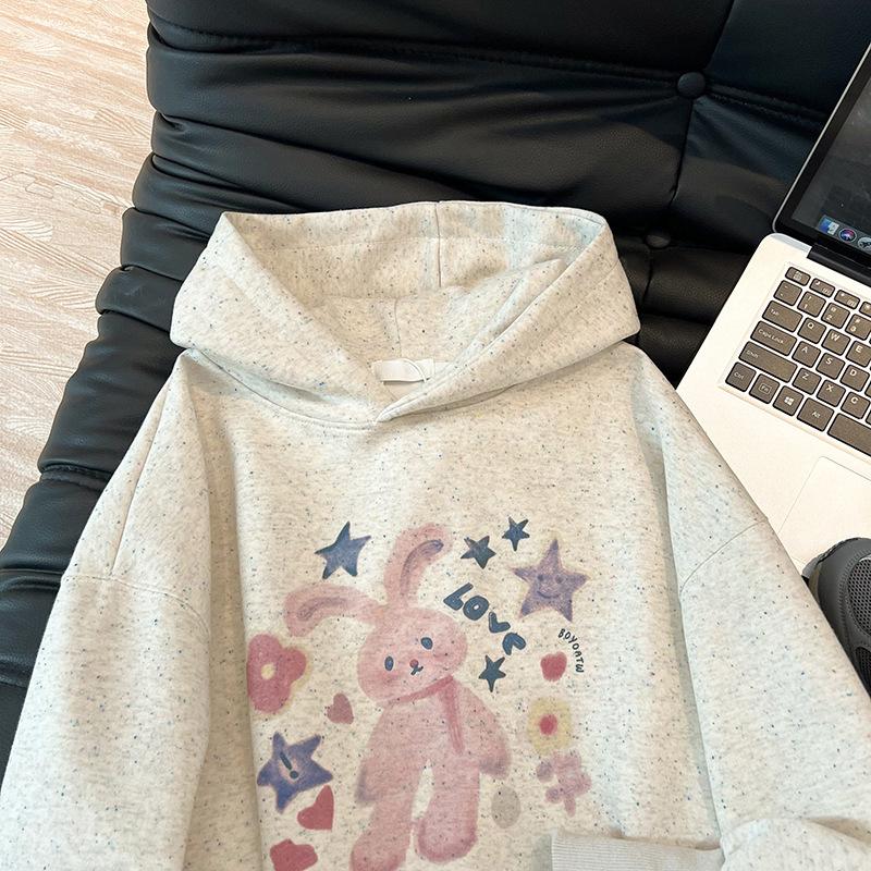 {Hua cotton bristle composite} Korean cartoon cute hooded sweater women's season thin versatile coat ins