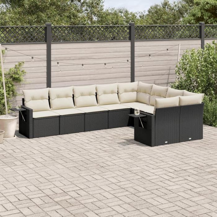 VidaXL Garden Lounge Set with Cushions 9 Pcs, Patio Sofas, Patio Furniture Set, Outdoor Furniture, Black 3252973