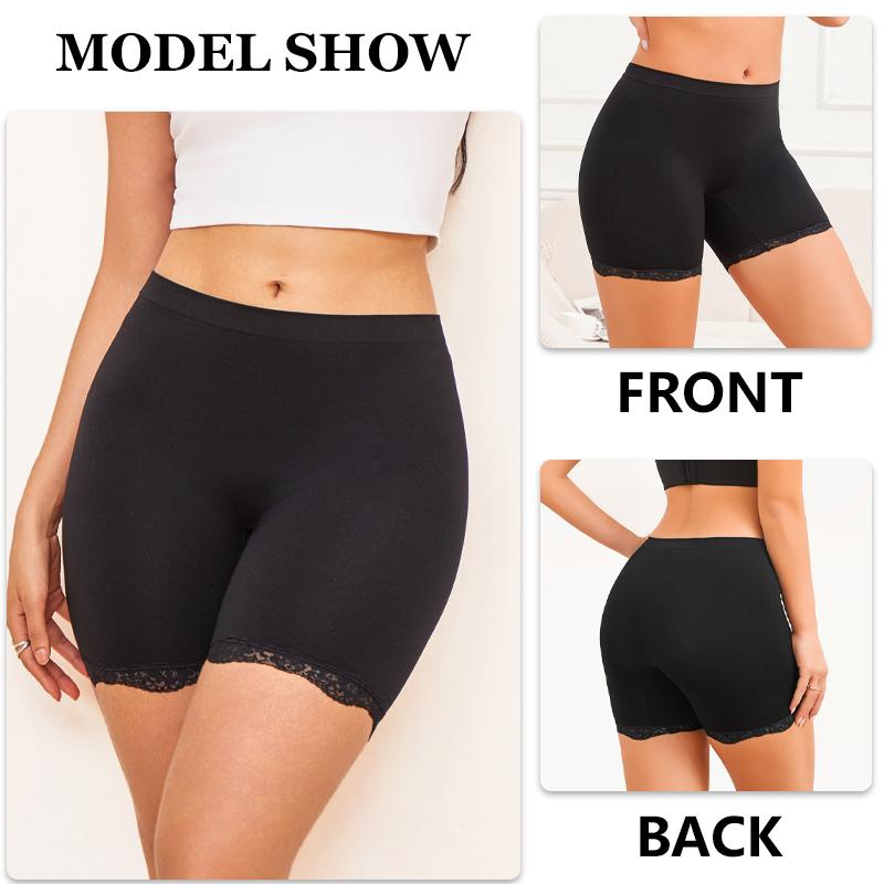FINETOO Women's Lace High Waist Boyshorts Underwear Sexy Seamless Breathable Panties Girls Stretchy Belt Soft Short Lingerie