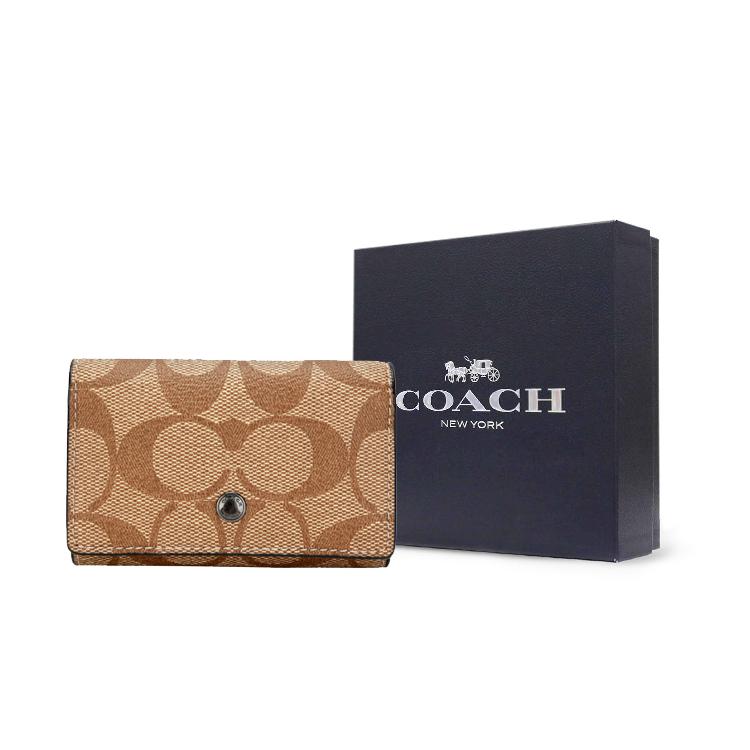 New COACH Key Case Artificial Leather Key Pouch Unisex Brown Monogram 78675-QBTN2