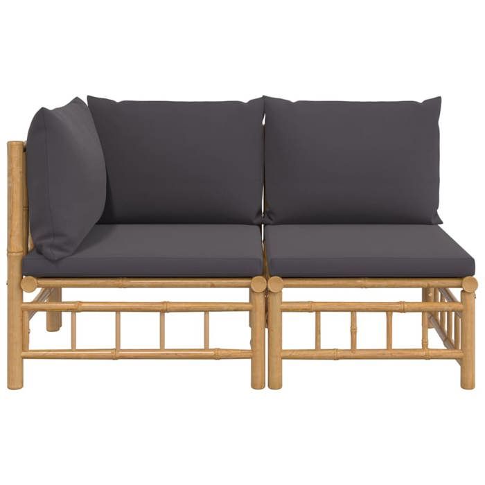 VidaXL Garden Lounge Set 2 Pcs with Dark Grey Cushions Bamboo 362306