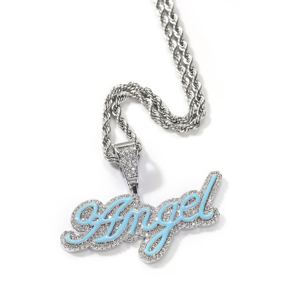 

THE BLING KING Custom Name Pink Enamel Bubble Letter Personalized Edwardian Script Bling CZ Pendant Solid Back Hiphop Jewelry 24inch cuban chain&2-5 letters золотий