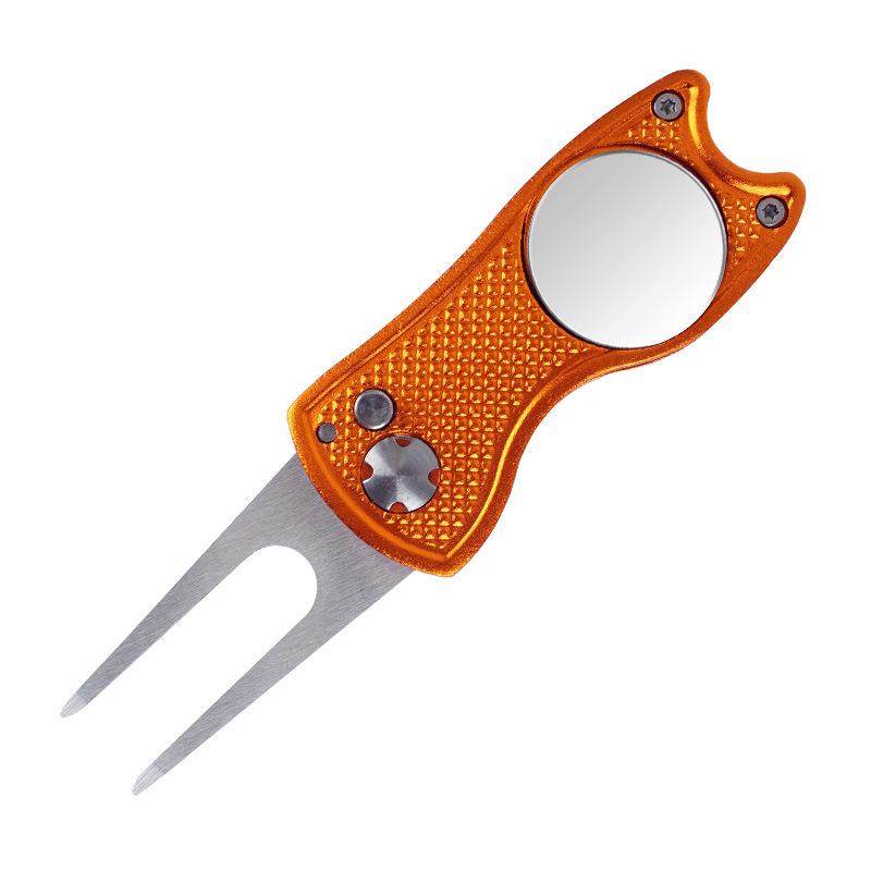 In-Stock Aluminum Folding Golf Divot Tool with Logo - Compact Course Fork & Gift Accessory