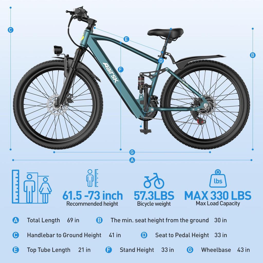 Elektrofahrrad Aairsk GT900 400W 36V13Ah Akku 26 Zoll All-Terrain-Reifen Doppelfederung Elektro-Mountainbike Elektrisches Fahrrad für Erwachsene