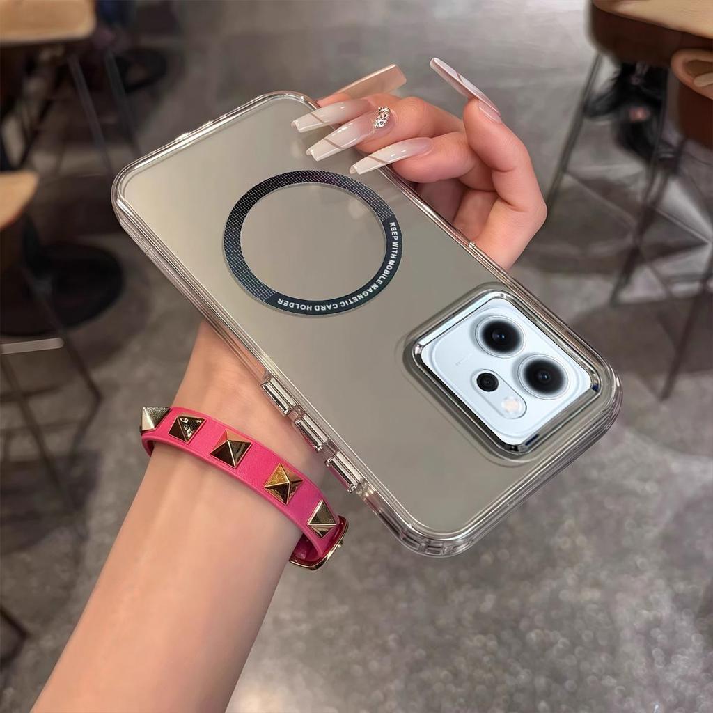 Case for OPPO Reno14 F 5G Minimal Semi-Transparent Magnetic Casing Raised Electroplated Lens Bezel Anti-Slip Drop Resistant Protective Shell