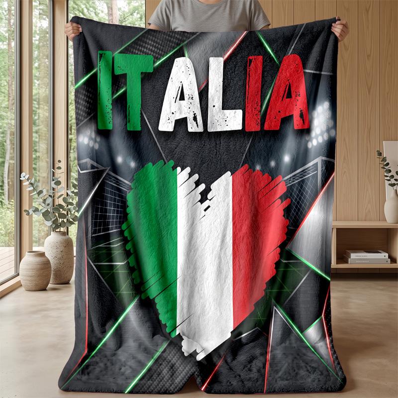 Italy Football Printed Flannel Blanket Skin Friendly Warm Decorative Throw for Indoor Couch Bed Daily Use