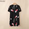 ZANZEA Women Casual Round Neck Short Sleeve Summer Print Dress
