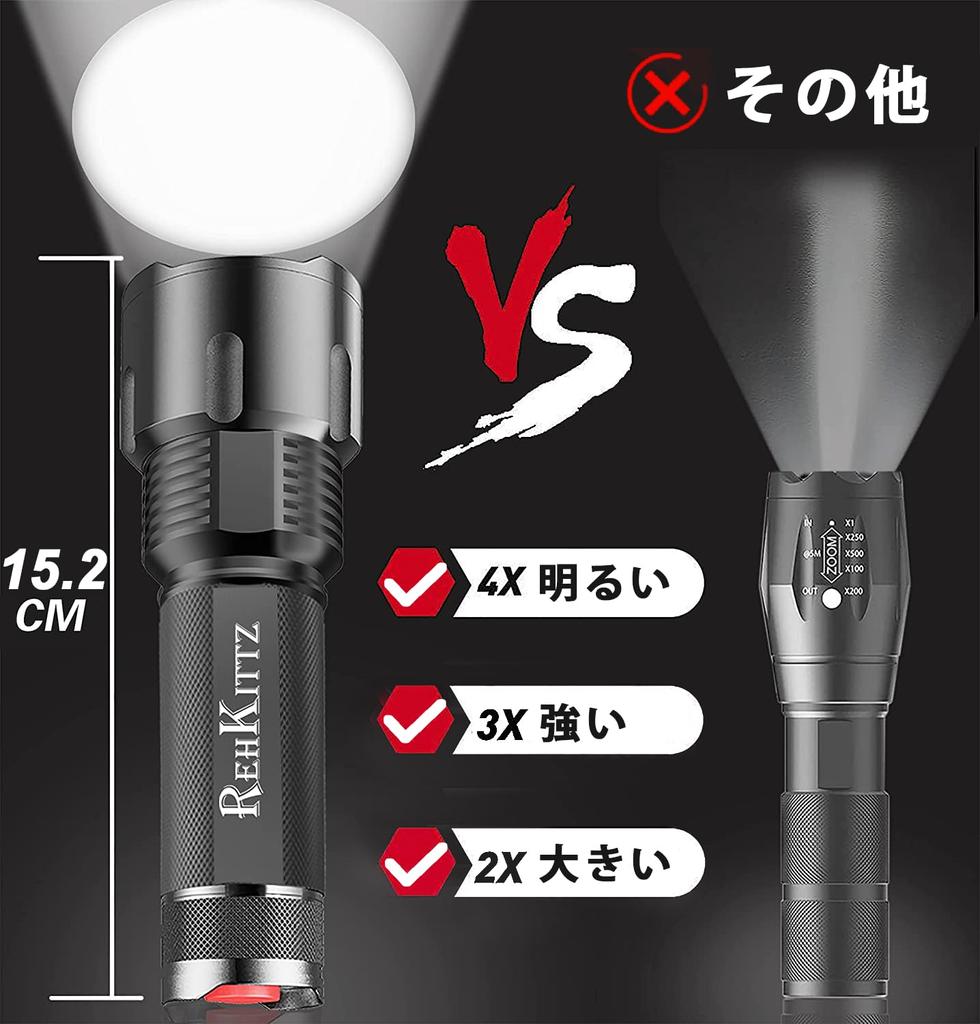 REHKITTZ Waterproof LED 1800 Military Ideal for Power Disaster and Crime Prevention Flashlight, Ultra-Bright Lumens, Powerful, Grade, Durable,