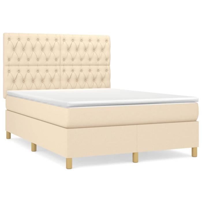 3142582 vidaXL Lit à sommier tapissier avec matelas Crème 140x200 cm Tissu