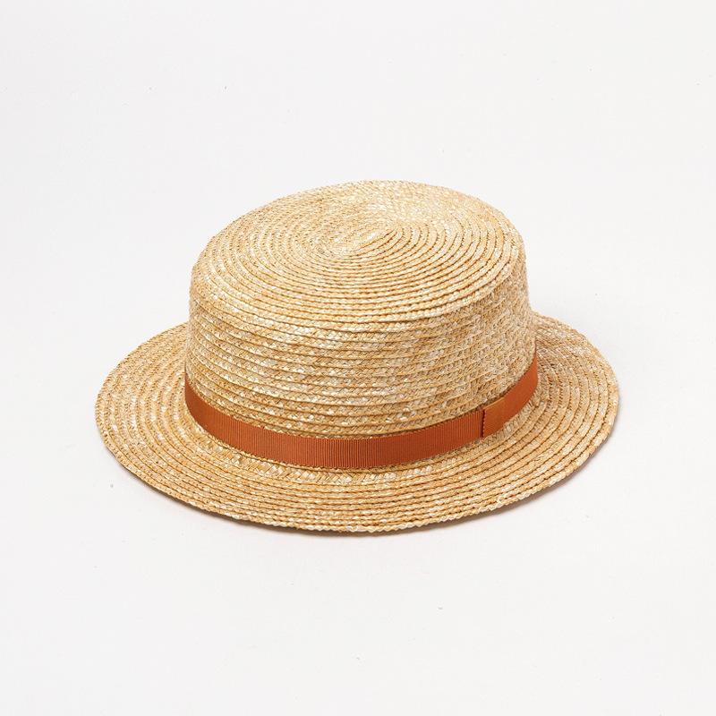 X206  New Narrow-tie Children's Wheat Straw Flat Rice Cap Travel Holiday Beach Sunscreen Cap Shade Top Hat  Baby Girl Hat