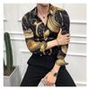 Vår Lyx Guldtryck Casual Skjorta Herr Mode Fest Långärmad Skjorta Slim Fit Smoking Skjortor Nattklubb Arbete Social Skjorta