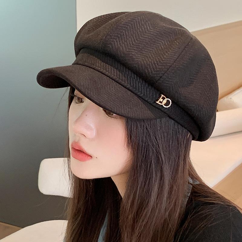 Small Black Octagonal Hat Children's Autumn and Winter Trendy New Versatile Painter Hat Duck Tongue Newsboy Hat