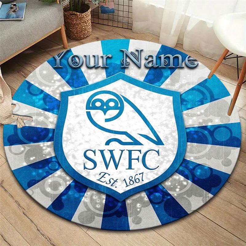Sheffield Wednesday Football Club Custom Name Round Area Rug,Carpet Rug for Living Room Bedroom Sofa Playroom Decor,Non-slip Floor Mat