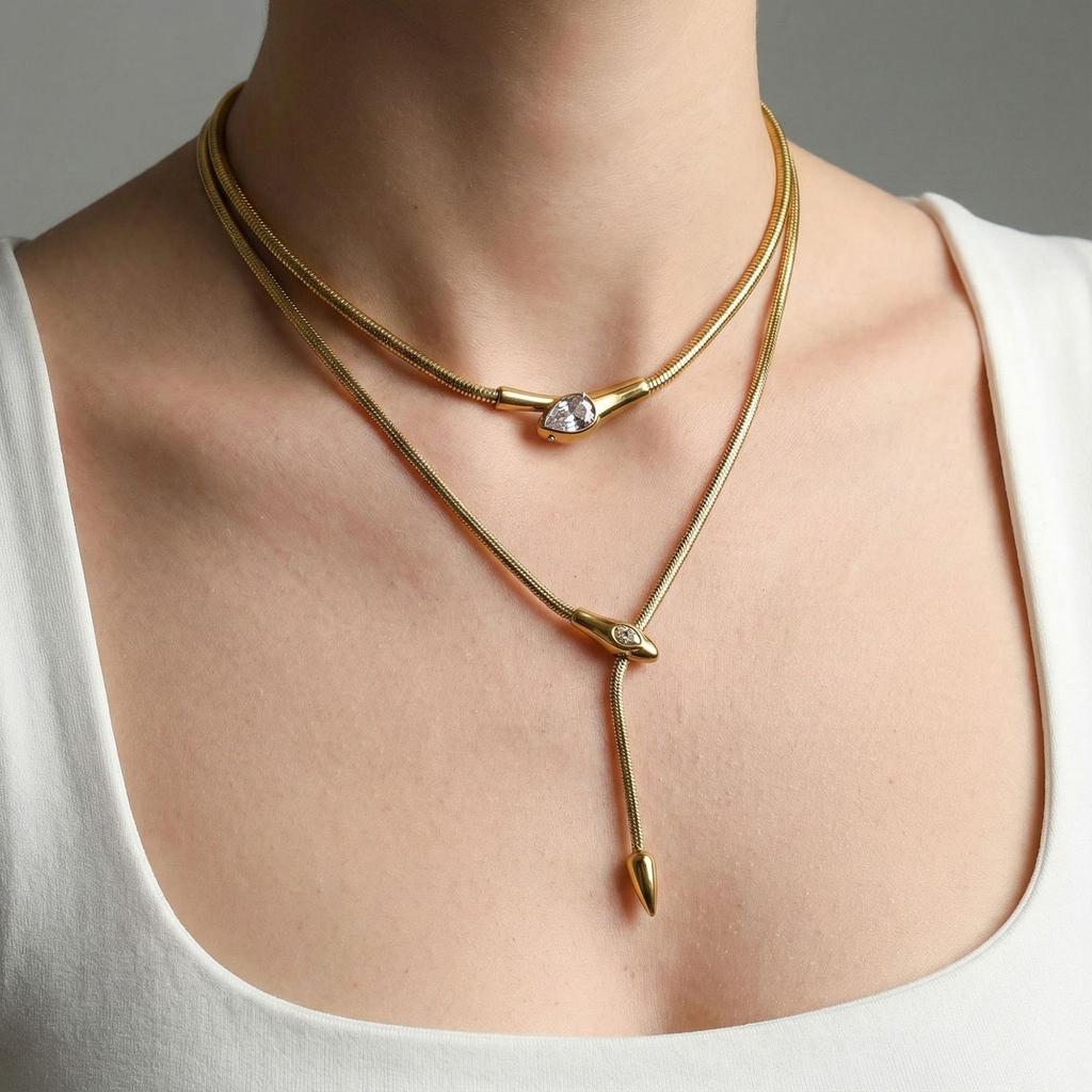 Snakehead Necklace Personality Design Sense Cold Wind Long Trend Snake Bone Chain Necklace Ornament Couple