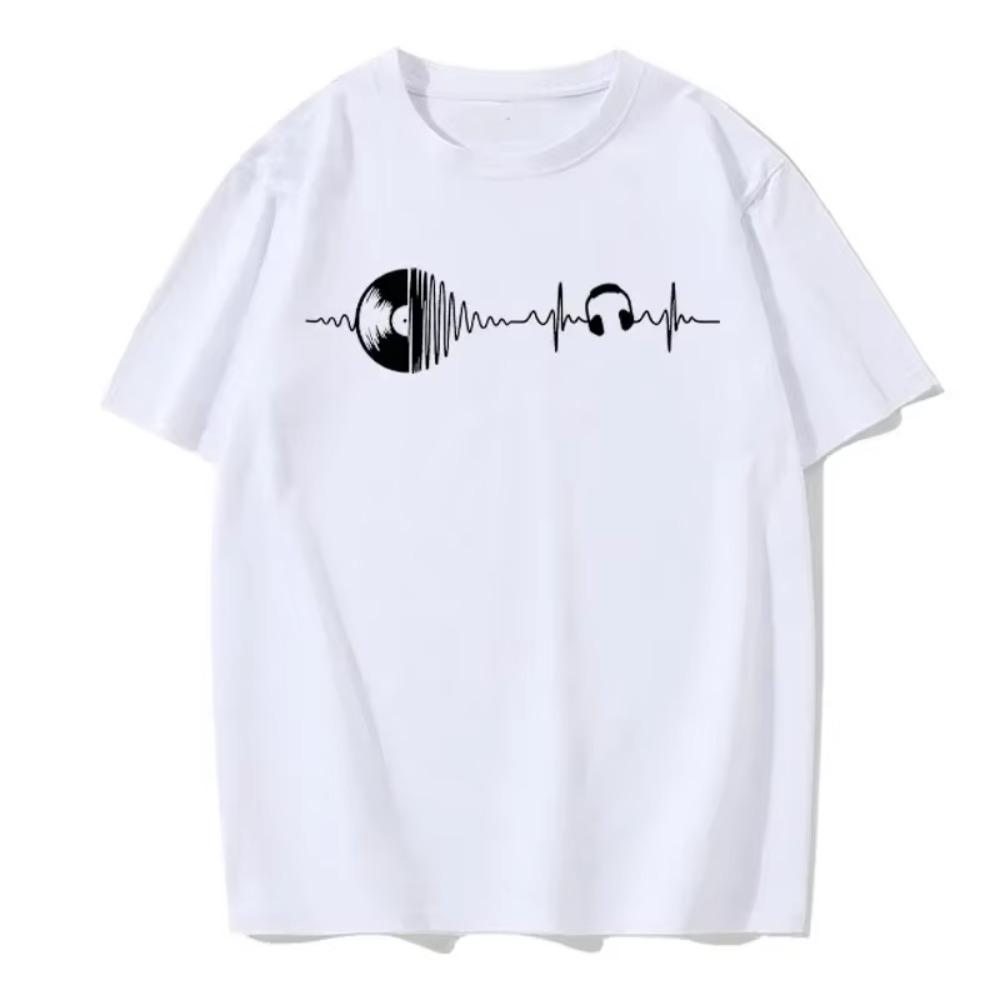 Men's Summer Short Sleeve Round Neck Casual Fashion Solid Color T-Shirt Fashion Men's Sports Digital Music Printed Sports Top