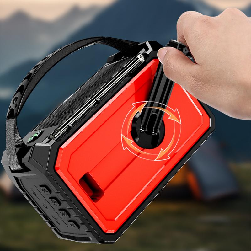 Utendørs Overlevelse Værradio AM/FM/WB NOAA Solcelle Håndsveiv Oppladbar Powerbank Bluetooth-kompatibel Høyttaler SOS-alarm