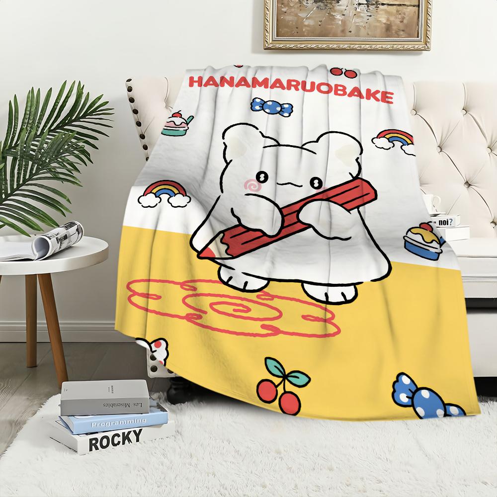 Cartoon H-Hanamaruobake Cute Kawaii Blanket Plush Nap Sofa Rug for Living Room Office Bedroom Birthday Home Travel Kid Gifts
