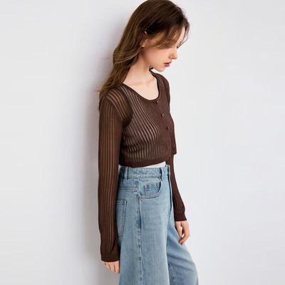 Ledin Sweet Style Hollow-Out Cropped Knit Cardigan
