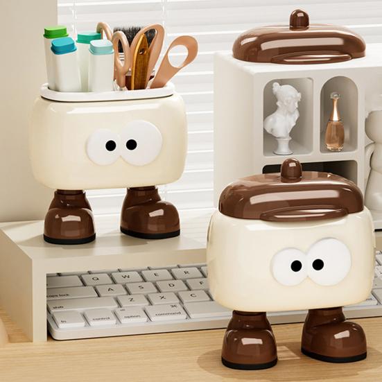 Dávkovač párátek Držák na tužky Kreslený design Multifunkční 2 přihrádky Krytý držák na párátka Stolní úložný box