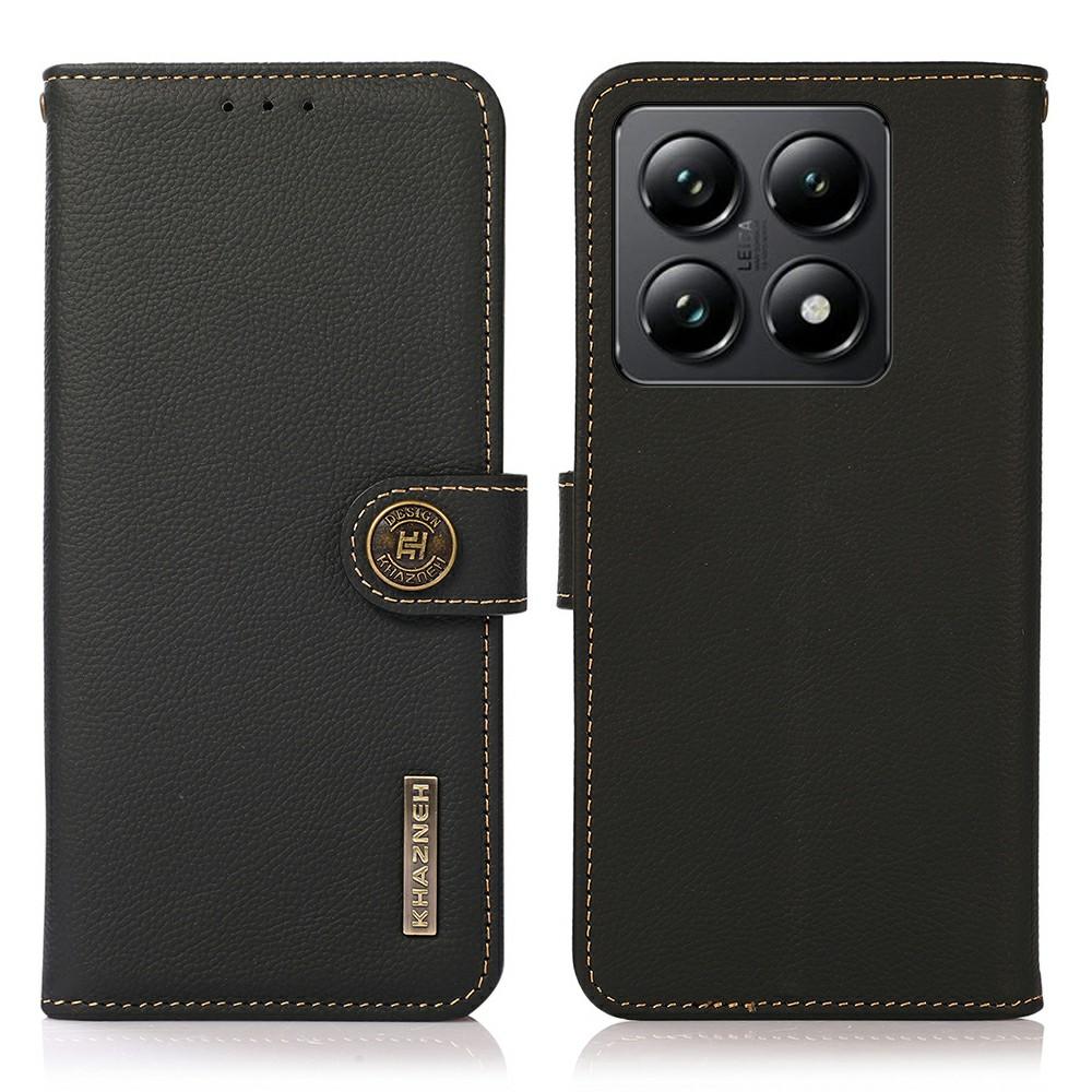 KHAZNEH Pouzdro pro Xiaomi 14T Pravá hovězí kůže Peněženka Kryt na telefon
