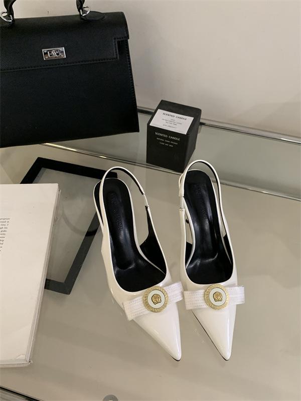 2025 Summer New High Heels Thin Heel Pointed French Temperament Bow Light Mouth Empty Women's Sandals