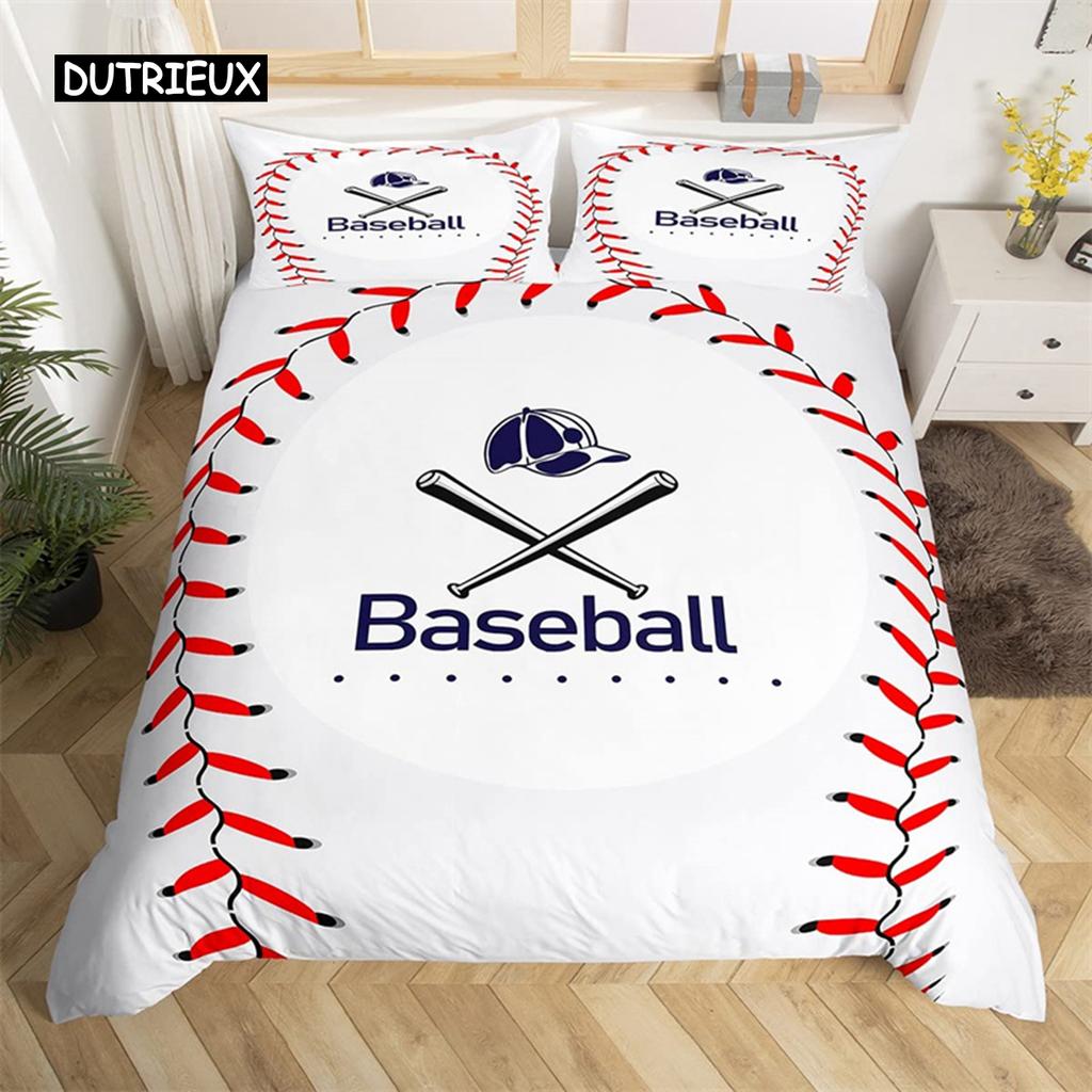 Baseball Duvet Cover Polyester Sports Theme Bedding Set King Baseball Gaming Geometry Stripe Quilt Cover For Ball Lover Boy Girl