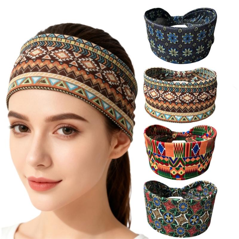Stretchy Bohemian Pattern Hairband Sweat Resistant Workout Headbands For Gym Outdoor Travel Activity Sport Accessory