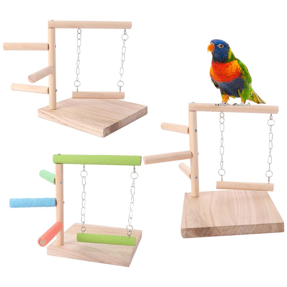 With Swing Bird Table Training Stand Comfortable Grip Non-slip Wood Parrot Play Rack Easy To Assemble Solid Wood