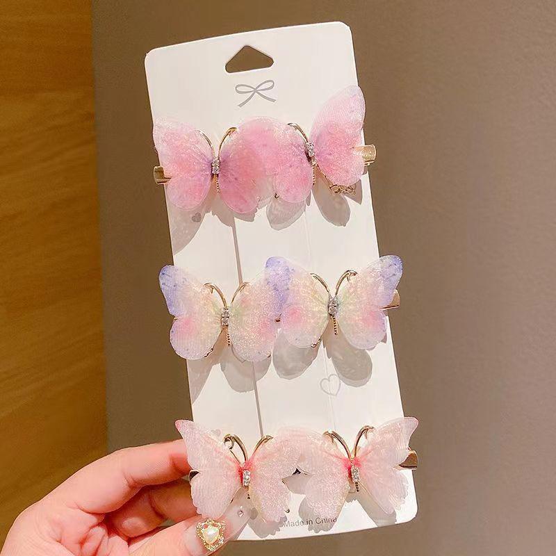 3D Gradient Butterfly Hair Clips for Girls, Rhinestone Hair Accessories for Kids