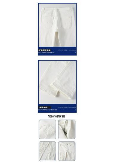 Trendige weiße Ripped Slim Fit Jeans für Herren mit Aufnähern