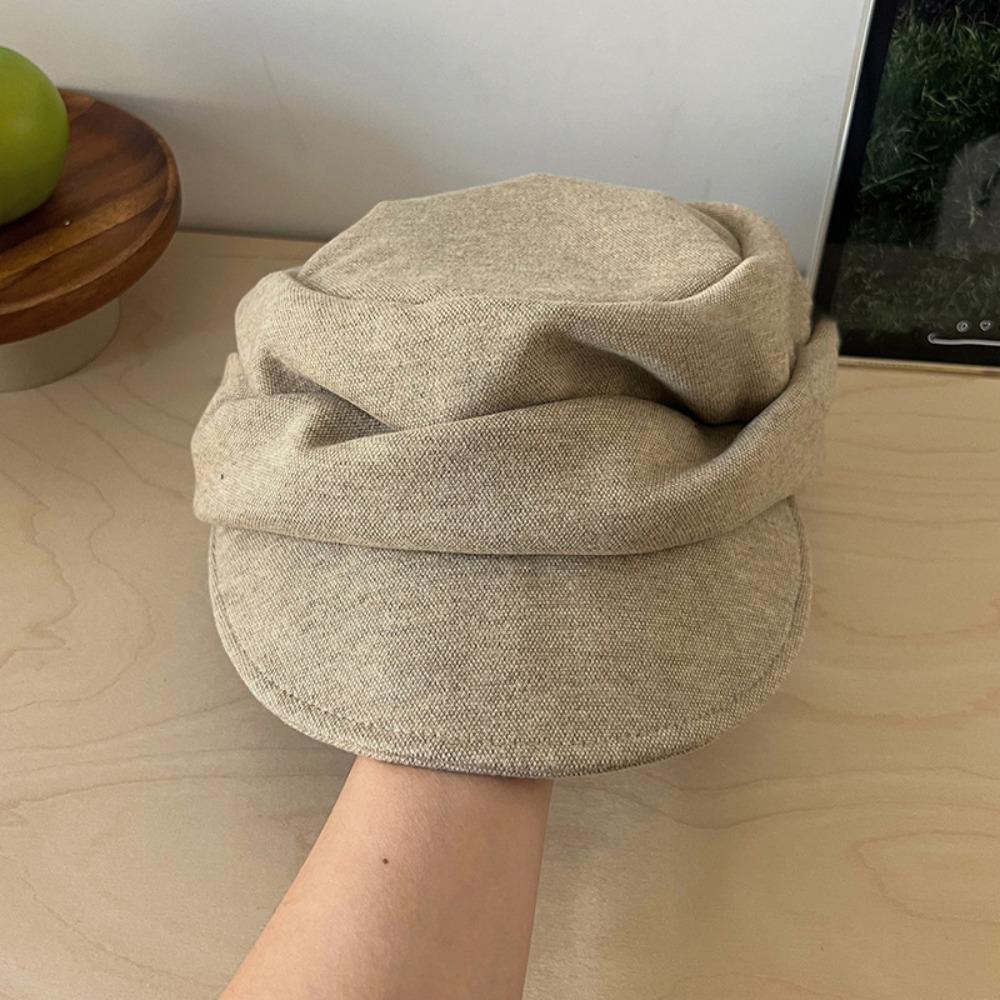 Brown Pleated Octagonal Hat Black Eequestrian Hat Personality Wool Beret Autumn