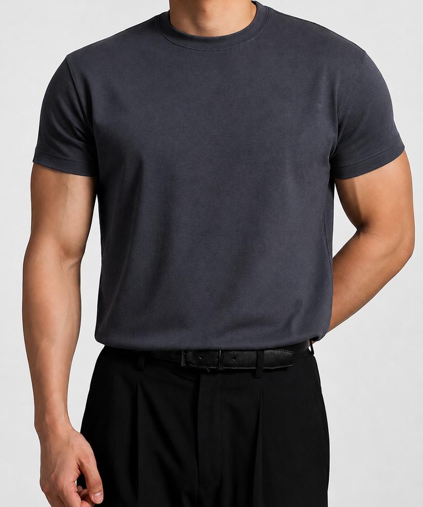 LEADEN Plain Muscle Fit Short Sleeve T-Shirt [Charcoal]