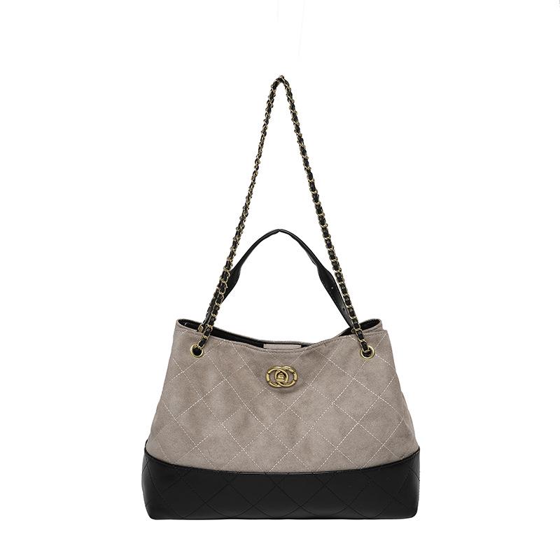 

Женская ретро замшевая сумка-тоут на цепочке - Осень 2025 Большая вместительная наплечная сумка хаки