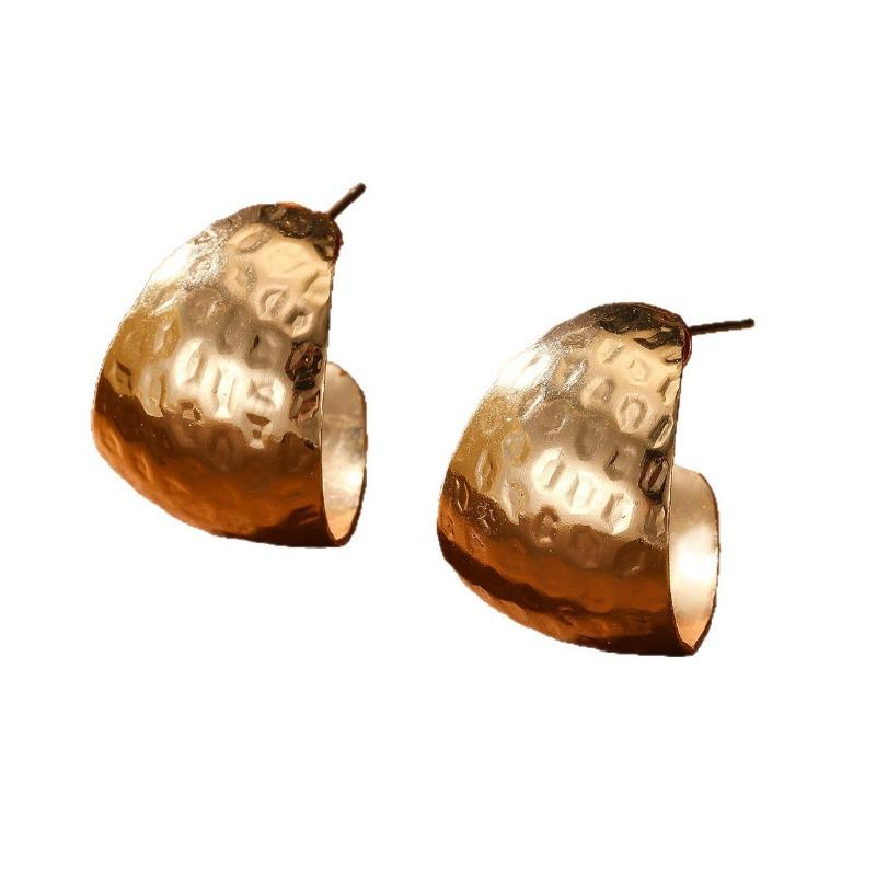 Women Exaggerated Hollow C Shaped Large Circle S925 Silver Needle Metal Earrings