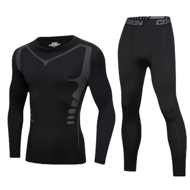 Men's Plus Velvet Quick-Dry High-Elastic Training and Running Set: Autumn/Winter Warm Fitness Tights and Base Layer.