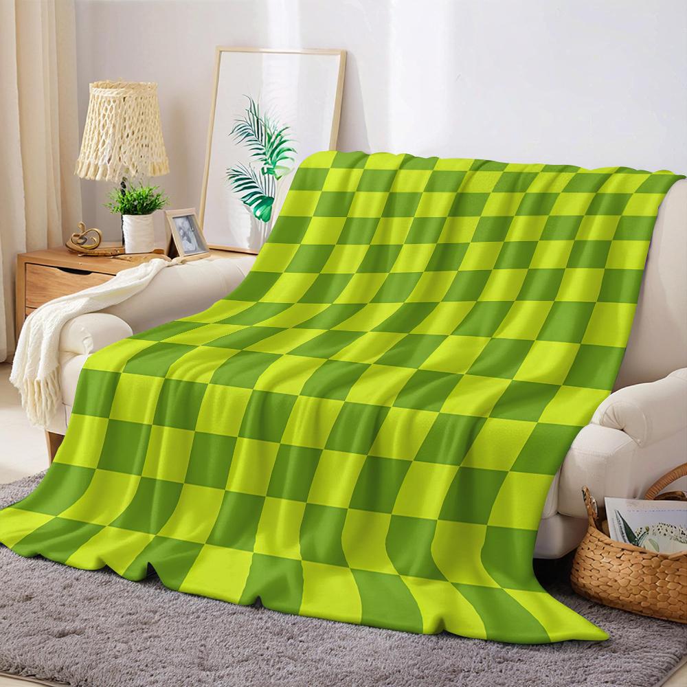 Lime Checker Flannel Blanket Warm Soft Halloween Christmas Couch Warm Cozy Decorative Decor Gift for All Season