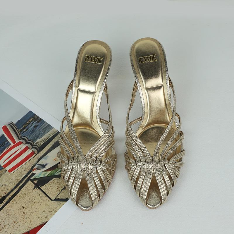 Luxury  Golden Women High Heels Shoe Sexy Open Toe Crisscross Design Summer Stiletto Chic Prom Evening Party Modern Sandals